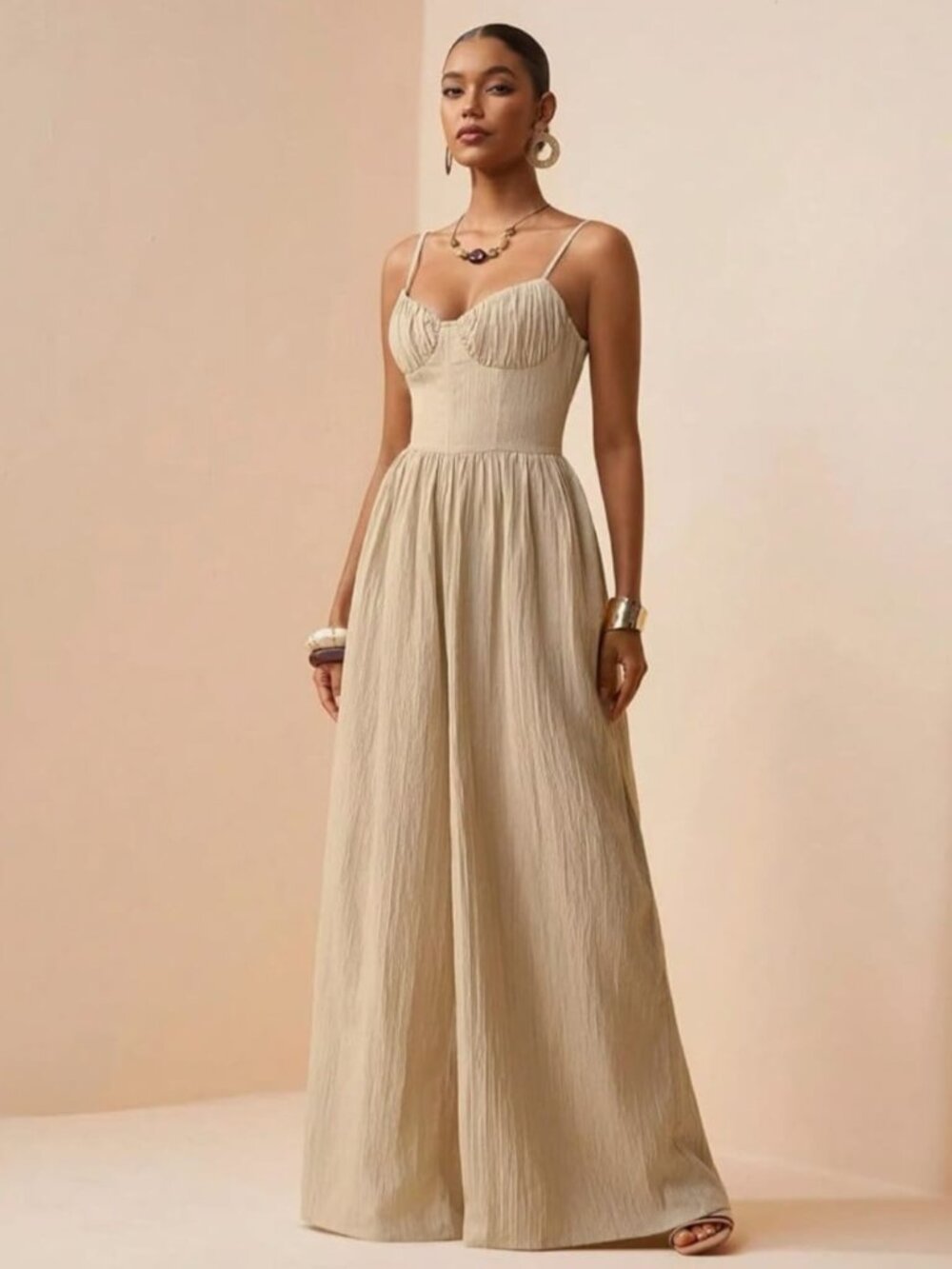 Women's short-sleeve wide-leg jumpsuit 2027 with spaghetti straps